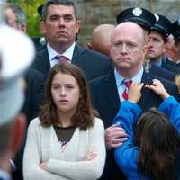 <p>Thousands of firemen, NYPD, public officials and civilian attendees lined the streets around the Church of the Annunciation to mourn FDNY Battalion Chief Michael Fahy, killed Tuesday in a Bronx building explosion.</p>