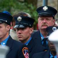 <p>Thousands of firemen, NYPD, public officials and civilian attendees lined the streets around the Church of the Annunciation to mourn FDNY Battalion Chief Michael Fahy, killed Tuesday in a Bronx building explosion.</p>