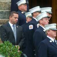 <p>Thousands of firemen, NYPD, public officials and civilian attendees lined the streets around the Church of the Annunciation to mourn FDNY Battalion Chief Michael Fahy, killed Tuesday in a Bronx building explosion.</p>