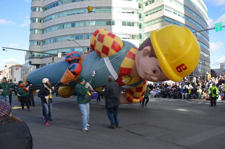 Volunteer wranglers kept Bob the Building on the down low for Sunday&#x27;s Stamford Downtown Parade Spectacular.