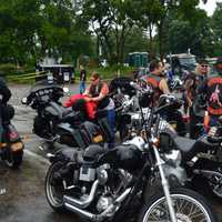 <p>Riders braved the early rain to join the festivities.</p>