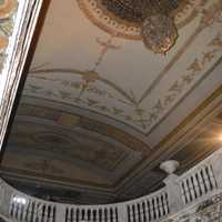 <p>The ceiling of the Majestic Theater&#x27;s lobby retains much of its original grandeur.</p>