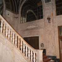 <p>The stairway to the mezzanine at the Majestic Theater in Bridgeport</p>