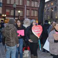 <p>Protesters gather for a rally against President Donald Trump&#x27;s executive order on immigration in Bridgeport.</p>