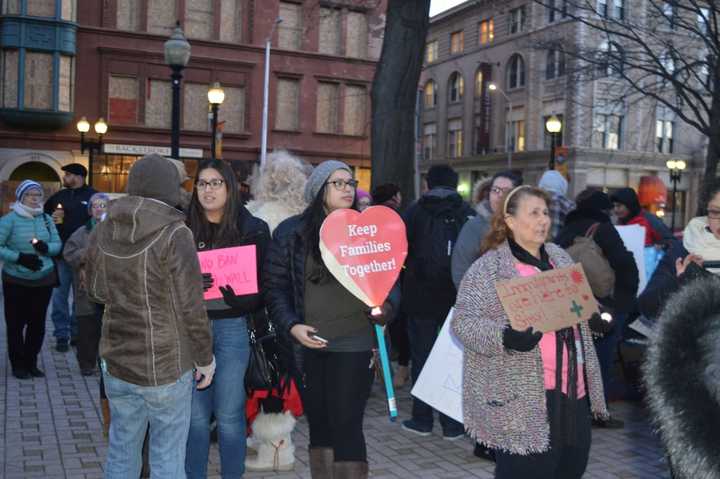 Protesters rallied last week against President Donald Trump&#x27;s executive order on immigration in Bridgeport. A rally is scheduled Tuesday from 5 to 7 p.m. at Bridgeport City Hall.