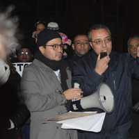 <p>Fairfield University professor Ahmed Ebrahim addresses the crowd at a rally against President Trump&#x27;s executive order on immigration.</p>