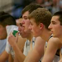 <p>The Byram Hills boys watch the action from the bench.</p>