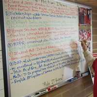 <p>Dr. Mike Gill in his office at North Rockland High School.</p>