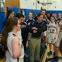 <p>The Horace Greeley girls talk things over during Saturday&#x27;s meeting with Suffern.</p>