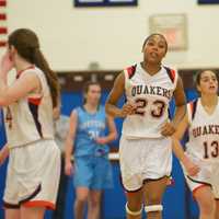 <p>Greeley&#x27;s Lauren Brown (23) and Ashly Rosenberg (13) come up the court.</p>