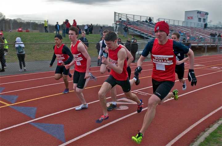 Start of the boys 800 at Wednesday&#x27;s meet.