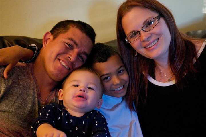 Brittany and Rolando Gregorio with sons Adam (L) and Jayden, who inspired mom to start Glow Jars by Britt.