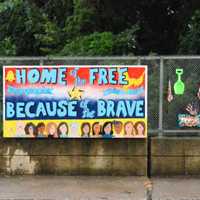 <p>The Merschrod Memorial Bridge on Main Street in New Milford, decorated by the local Girl Scouts.</p>