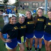 <p>Mahopac cheerleaders pose for a photo.</p>