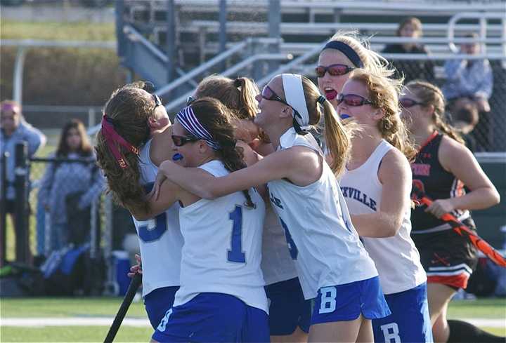 Bronxville celebrated winning its third consecutive Class C championship, beating Croton-Harmon Tuesday at Brewster High..