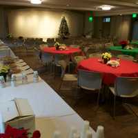 <p>The Saugatuck Congregational Church is set up for its annual Christmas day community luncheon.</p>