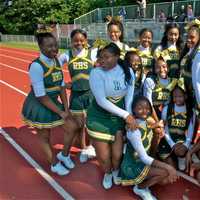 <p>The Rampo cheerleaders pose for a picture at Saturday&#x27;s game. </p>