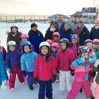 <p>A group of kids at the rink for skating lessons in Westport.</p>