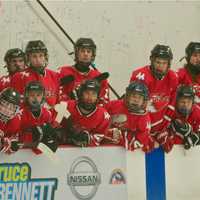 <p>The Fox Lane bench watches the action on the ice.</p>