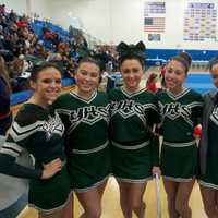 <p>The Yorktown cheerleaders get ready to strut their stuff.</p>
