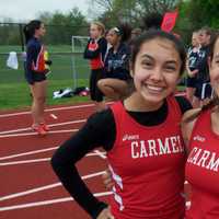 <p>Carmel runners get ready to compete Friday at Somers.</p>