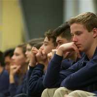 <p>Students listen intently Tuesday morning as speaker Joel Feldman enlightens them on the dangers of distracted driving.</p>