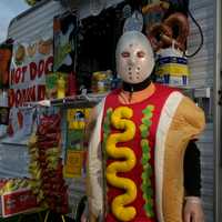 <p>The hot dog man had a creative costume.</p>