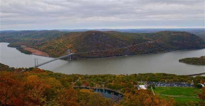 The Bear Mountain Bridge and surrounding area, seen from Perkins Drive, in its full fall splendor.