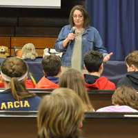 <p>Answering questions about infant loss for sixth-graders at Holdrum Middle School in River Vale.</p>