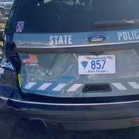 <p>The back of the Trooper&#x27;s cruiser was struck by Thomas Feloney&#x27;s Jeep Grand Cherokee</p>