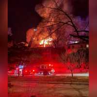 <p>Crews on the scene of a multi-alarm fire on Terrace Road in Medford</p>