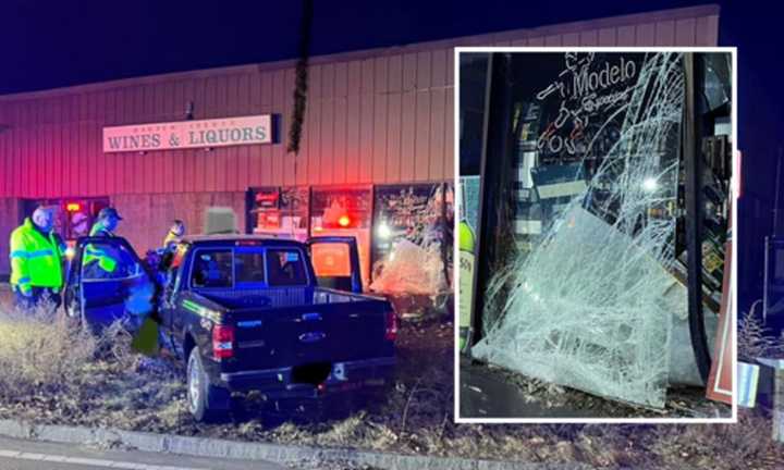 The crash happened at Wampum Corner Wine &amp; Liquors in Wrentham on Wednesday night, March 22