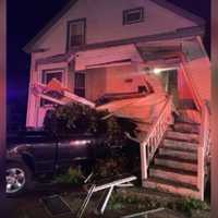 <p>A photo of the truck that drove into the Salem home</p>