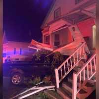 <p>A photo of the truck that drove into the Salem home</p>