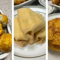 <p>Maxie&#x27;s offers many Jewish specialties including meet knishes (left), Maxie&#x27;s Potato Knish (center) and potato knishes (right).</p>