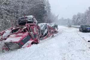 Dislodged Car Falls Onto Carrier Driven By Stamford Man On Slippery Highway