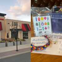 <p>The outside of Burton&#x27;s Grill &amp; Bar (left) and an example of the sensory bag given to dinner guests</p>