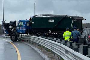 Half Of Route 1 Closed After Garbage Truck Smashes Into Guardrail In Revere