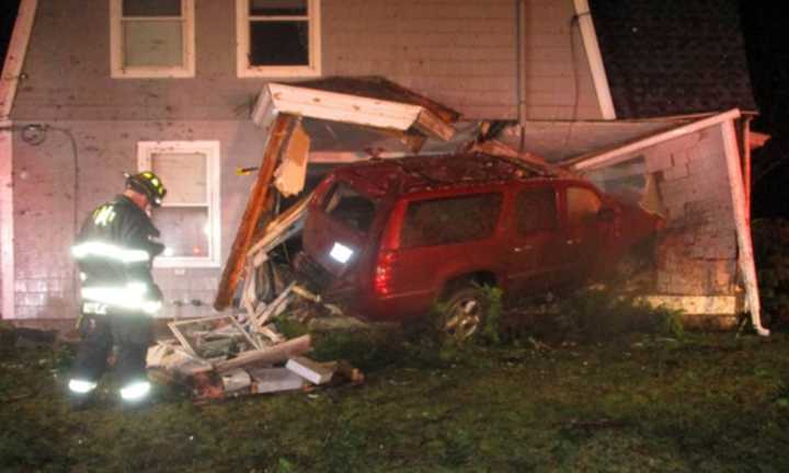 Stow authorities said the car crashed into a corner unit at a multi-apartment dwelling on Thursday night