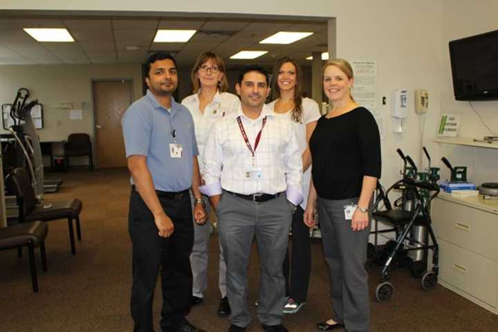 Physical therapists at the Putnam Hospital Center have been motivated to go for advanced degrees. From left: Praveen Issac, Kirsi Vera, James Mangano, Hannah Clark Polhill and Vicki Seppell. Not pictured are: Donna DiFabio and Jeanne Morgante.