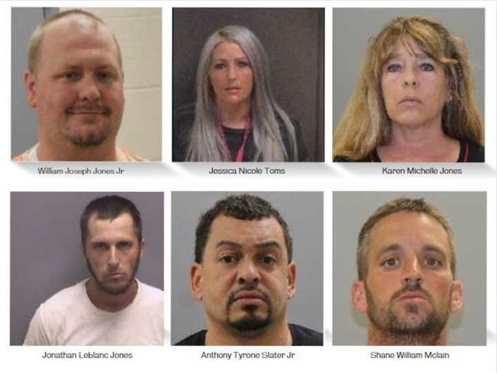 The six people arrested for the Frederick drug ring.