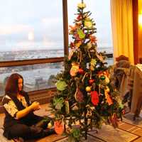 <p>The tree for New Concepts for Living features large, handmade ornaments and candy canes.</p>