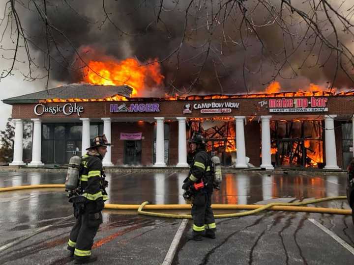 At the scene of the strip mall fire in Cherry Hill.