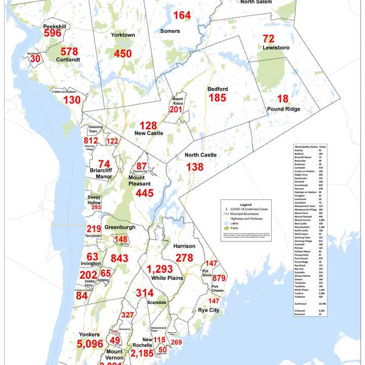 A case-by-case breakdown of COVID-19 cases in Westchester on Wednesday, April 29.