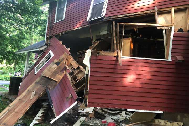 Home Partially Collapses After Explosion In Stamford