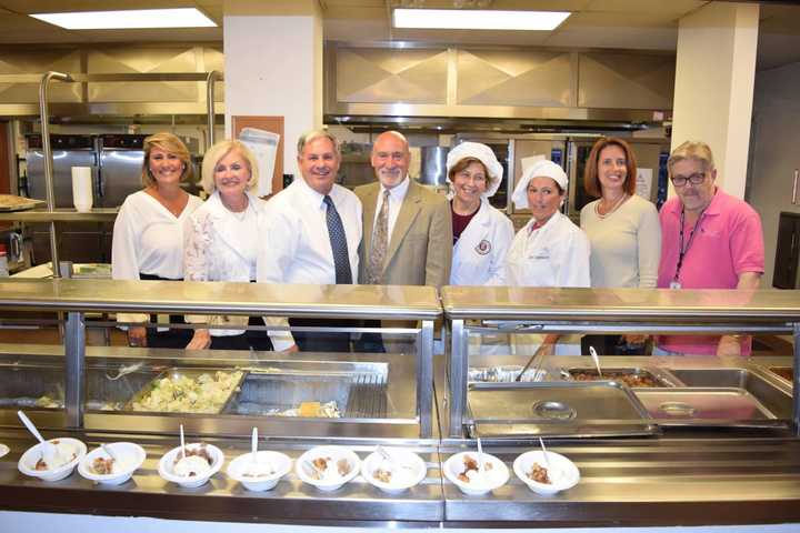 Julia Orlando, Jane Linter, County Executive Jim Tedesco, Tom Eastwick, Eastwick College Culinary Program Director Pat Romero, Eastwick Culinary Lab Assistant Michelle Cammarata , Lynn Bartlett, and Freeholder David Ganz.