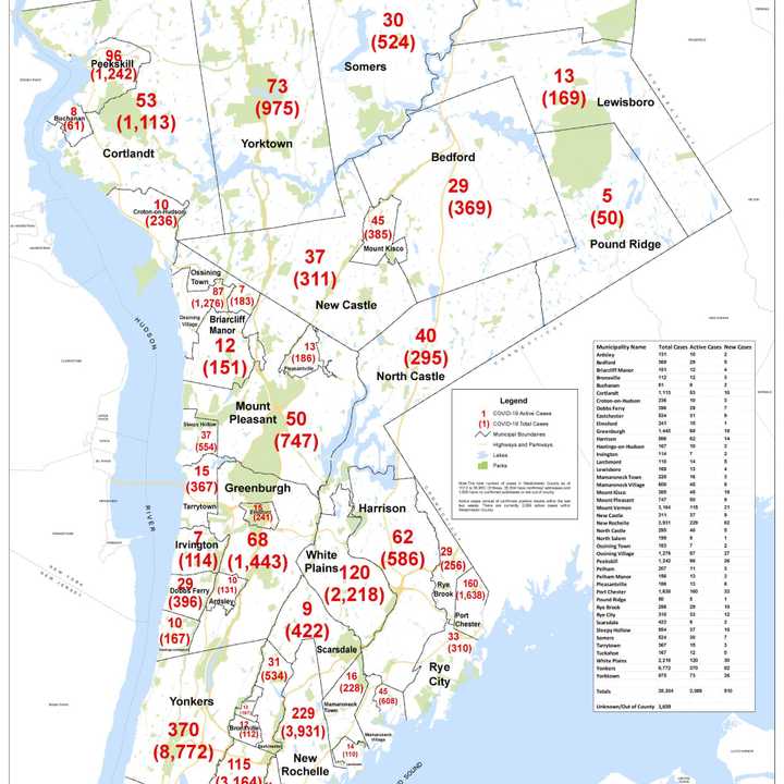 The breakdown of COVID-19 cases in Westchester on Thursday, Nov. 12.