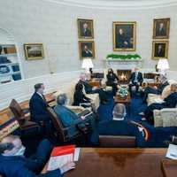 <p>Lawmakers discussing the American Rescue Plan earlier this year</p>