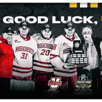 <p>The UMass hockey team got a pat on the back from the Boston Bruins after their improbable win.</p>