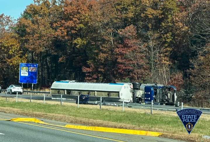 Tanker truck rolled over&nbsp;on Route 3 in Billerica on Wednesday morning, Nov. 15.